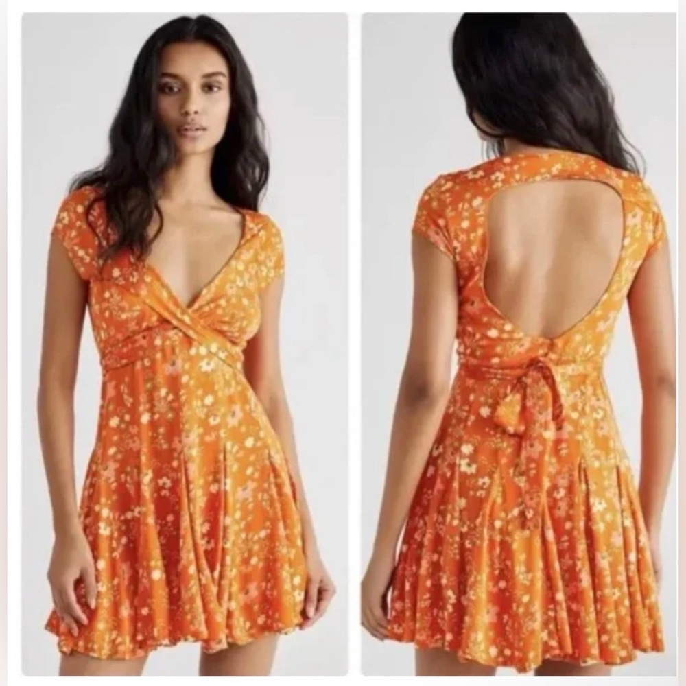 Free People Womens It Takes Two Wrap Mini Dress Peach Combo Medium NWT $128